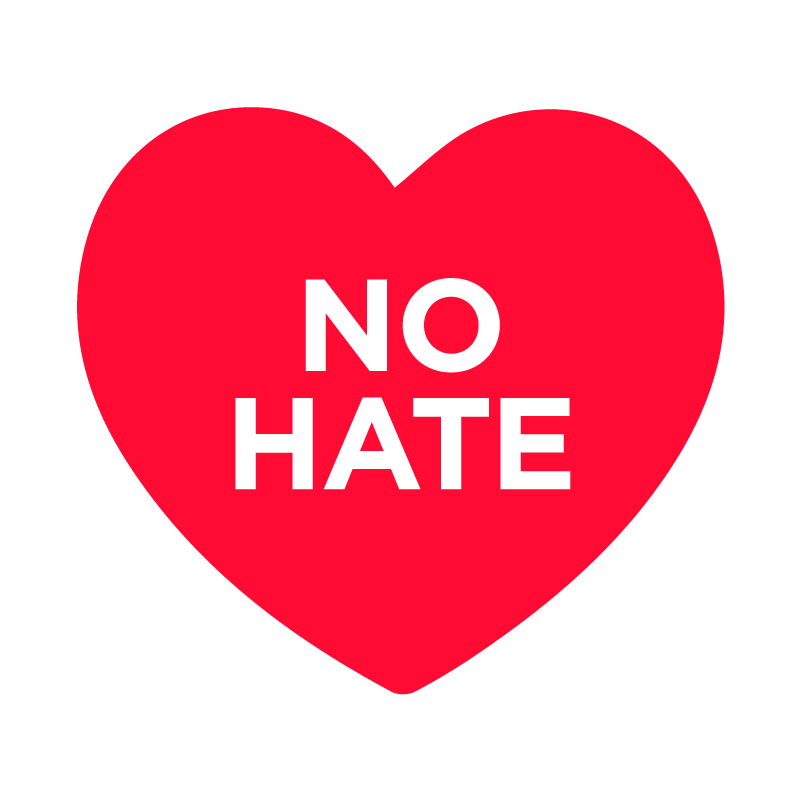Das Logo des No Hate Speech Komitees zeigt ein rotes Herz mit der weißen Aufschrift "No Hate".