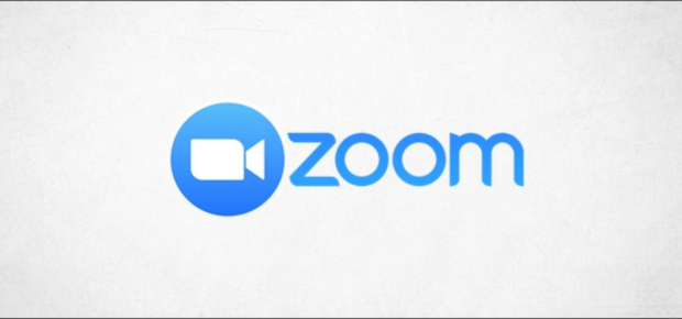ZOOM Logo, hellblau auf hellgrauem Hintergrund, mit Videokamerasymbol