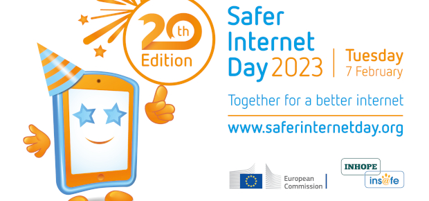Safer Internet Day 2023, Tuesday 7 February, Together for a better internet, www.saferinternetday.org; Logo European Commission; Logo Inhope & Insafe