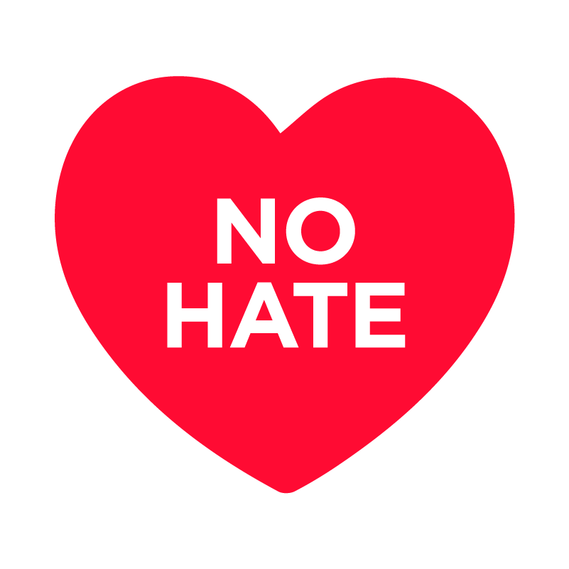 Das Logo des No Hate Speech Komitees ist ein rotes Herz, auf dem in wei&szlig;er Schrift "No Hate" steht.