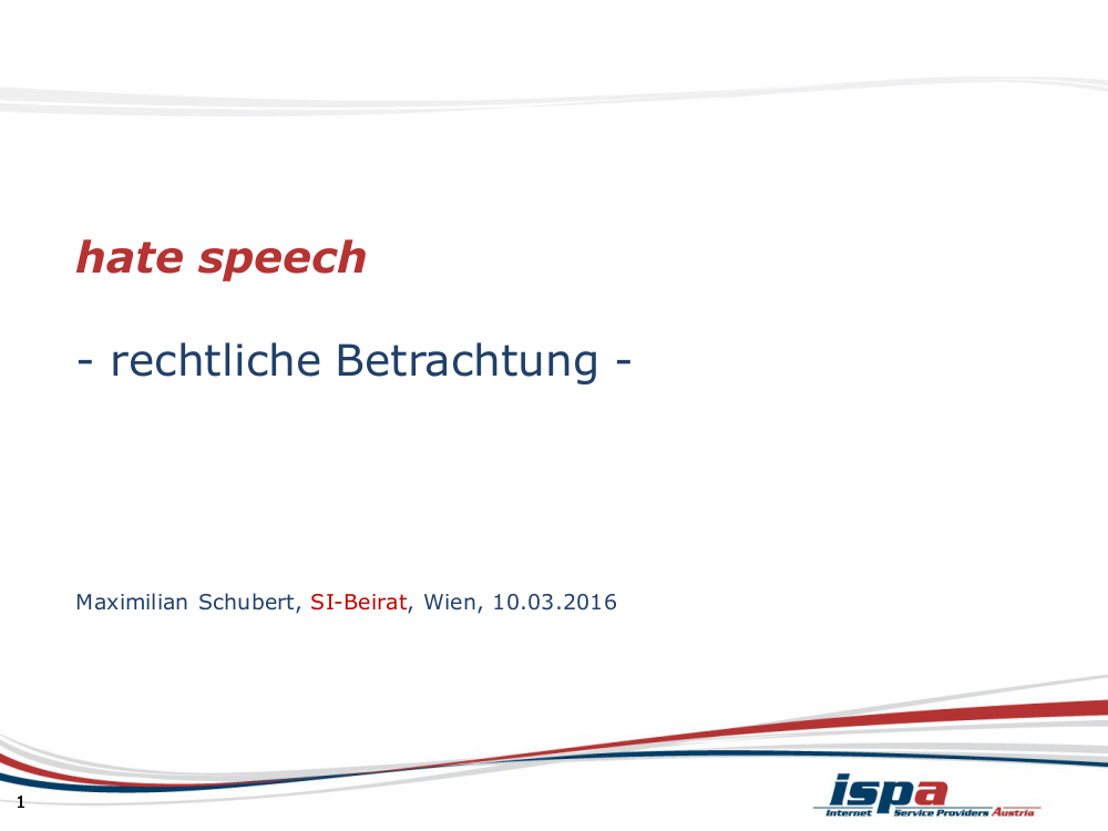 Cover ISPA Vortrag Hasspostings - 23. Safer Internet Beirat