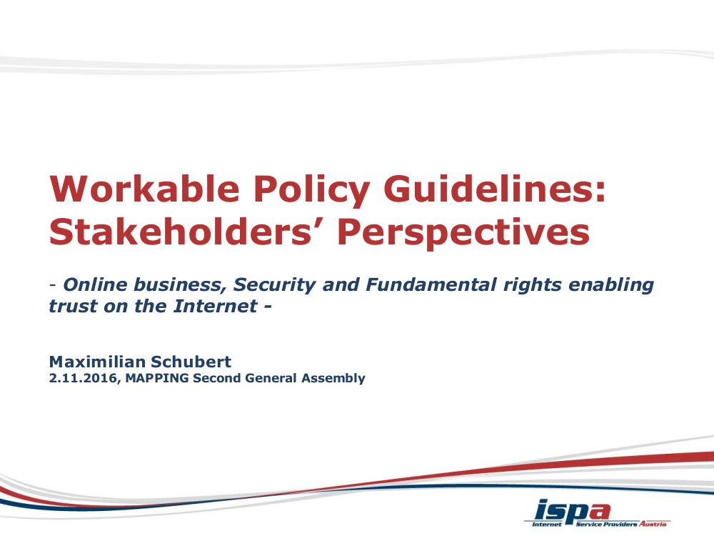 Cover ISPA Vortrag: Workable Policy Guidelines