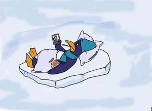 Zeichnung erk&auml;lteter Pinguin