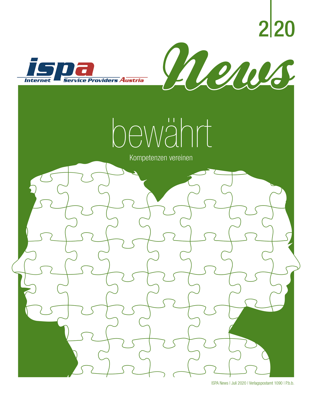 Cover ISPA News 2/20 mit dem Titel bew&auml;hrt Kompetenzen vereinen
