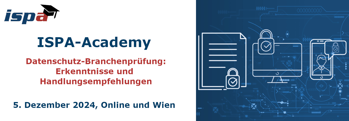ISPA-Academy: Datenschutz Branchenpr&uuml;fung: Erkenntnisse und Handlungsempfehlungen; 5. Dezember 2024; Online und in Wien; symbolische Grafik f&uuml;r Datenschutz im Unternehmen in ISPA-Blau