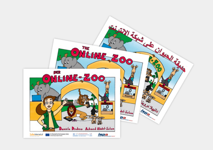 Kleiner Junge vor dem Zoogeingang mit Giraffe, Elephant, Koala B&auml;r und L&ouml;we