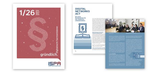 Ein Faksimile des Covers der ISPA News 01/2026 sowie der ersten Seite von zwei Artikeln darin
